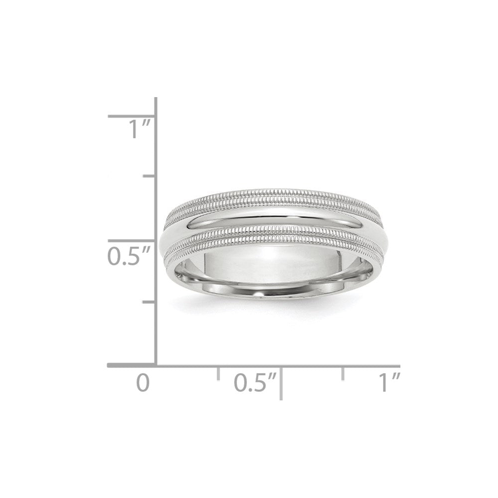 14k White Gold 6mm Double Milgrain Comfort Fit Wedding Band Size 11.5