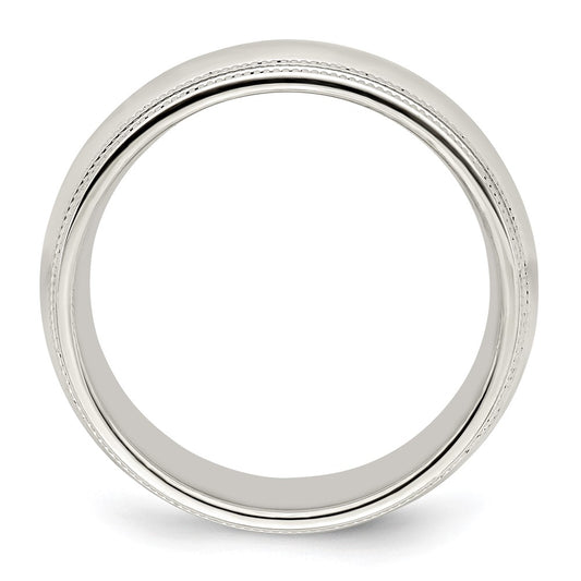 14k White Gold 8mm Double Milgrain Comfort Fit Wedding Band Size 4