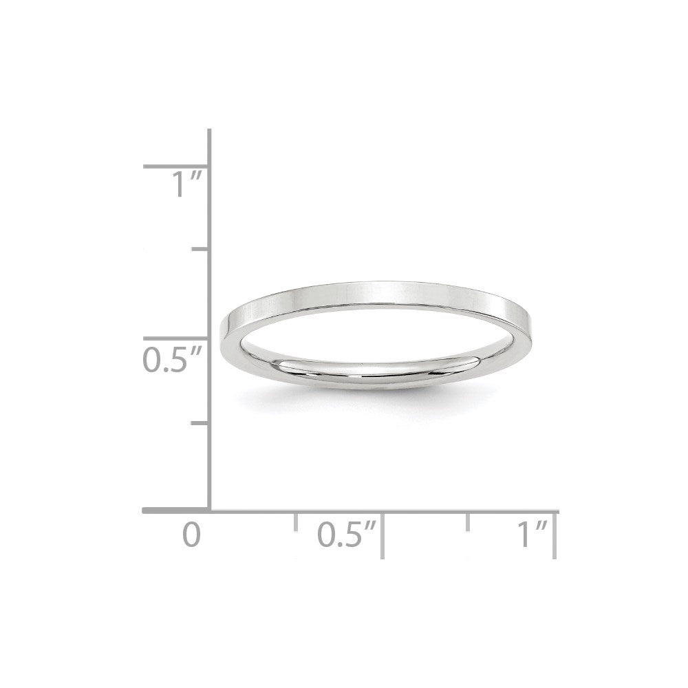 14k White Gold 2mm Standard Weight Flat Comfort Fit Wedding Band Size 6.5