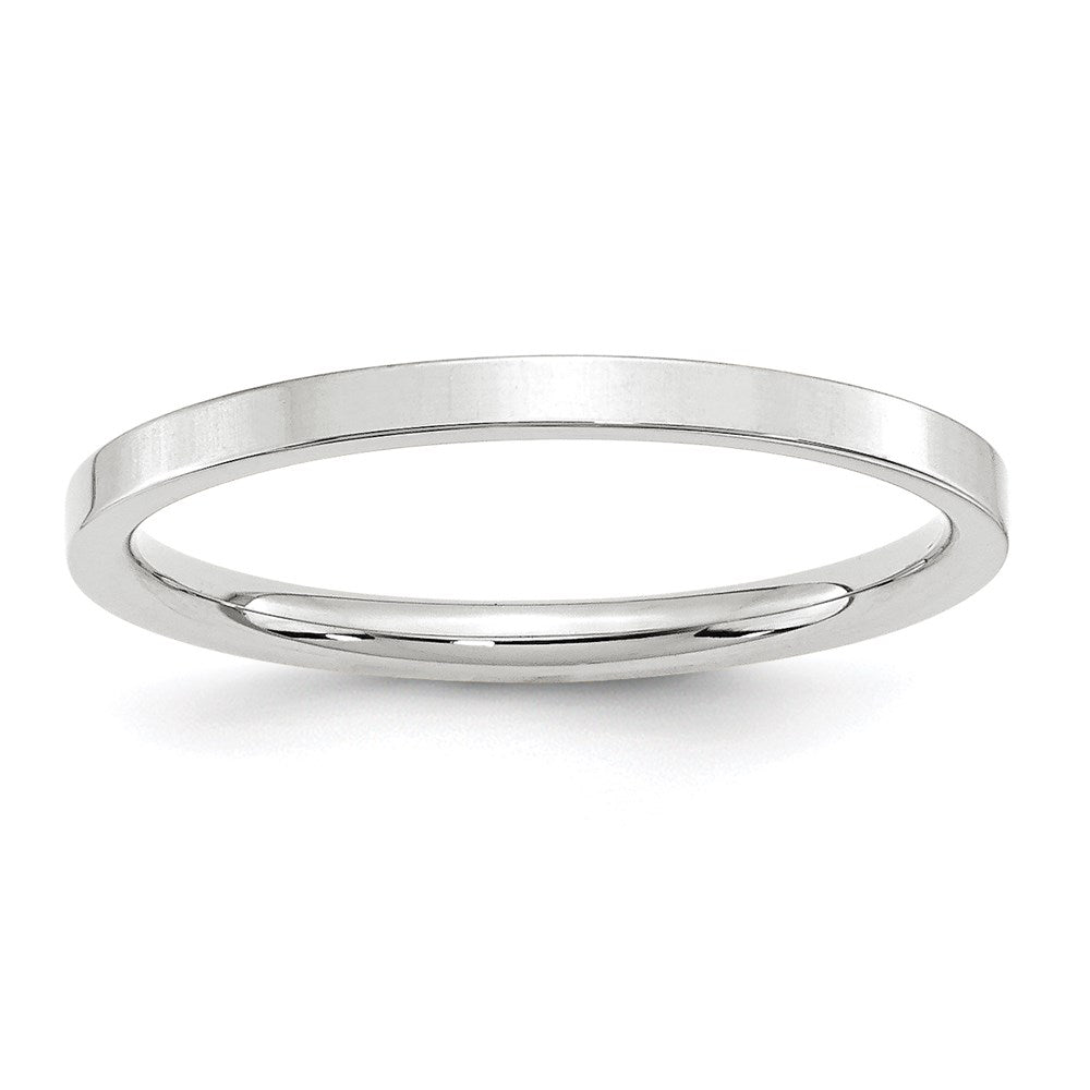 14k White Gold 2mm Standard Weight Flat Comfort Fit Wedding Band Size 6.5