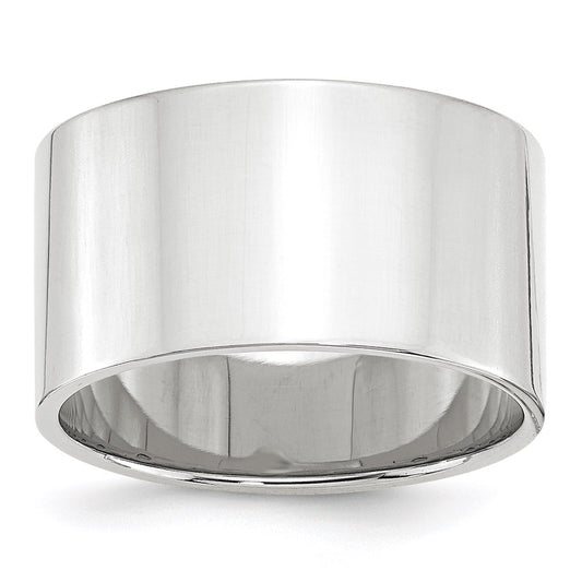14k White Gold 12mm Lightweight Flat Wedding Band Size 12.5