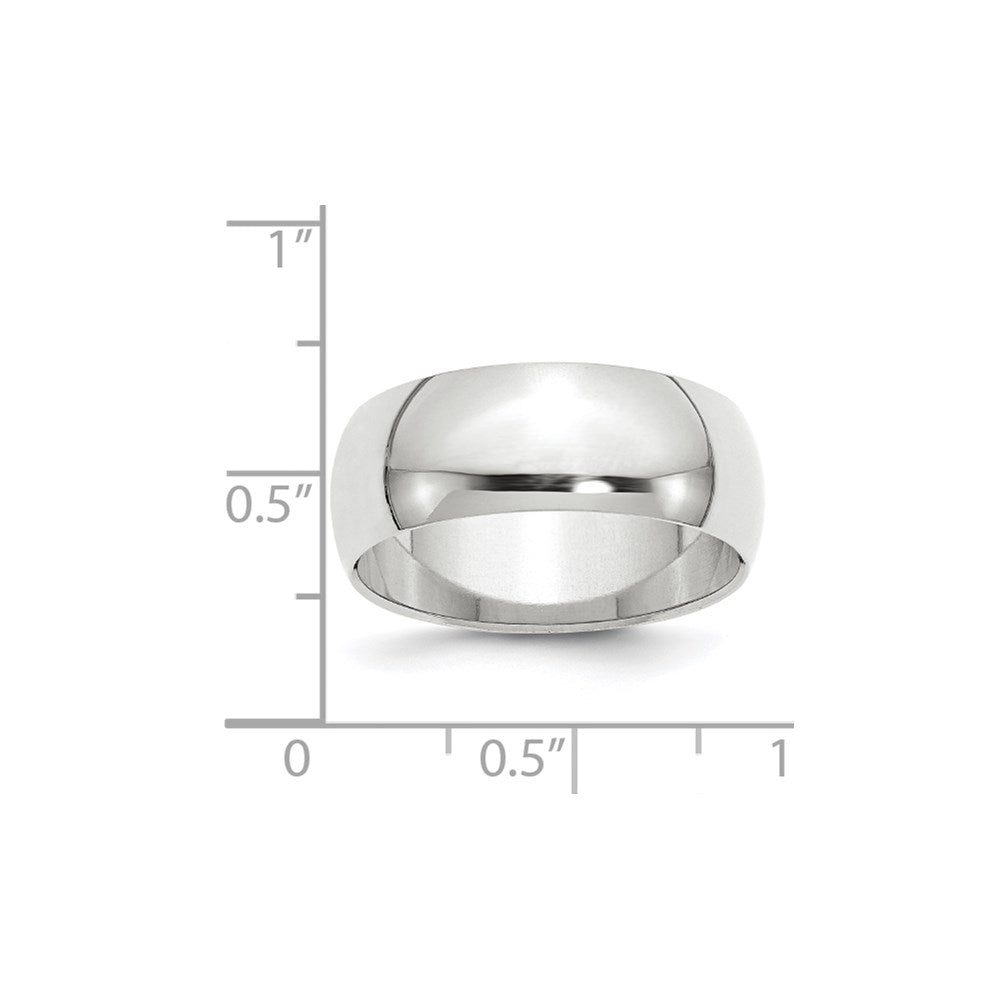 14k White Gold 8mm Half-Round Wedding Band Size 7