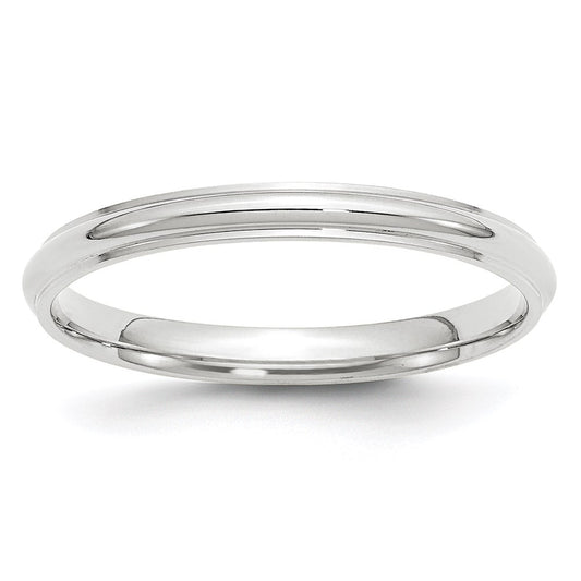 14k White Gold 2.5mm Half Round with Edge Wedding Band Size 7