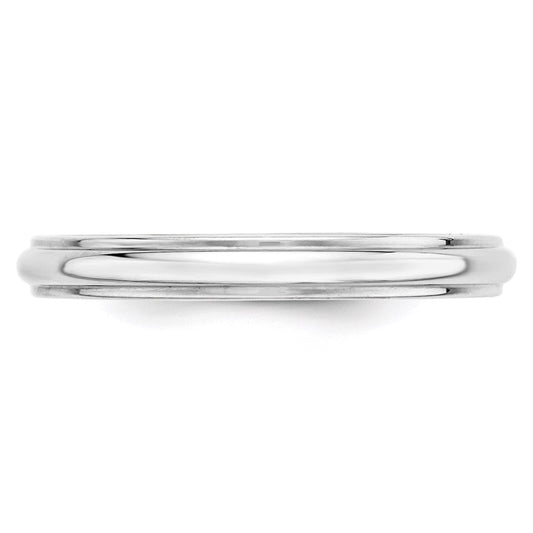 14k White Gold 3mm Half Round with Edge Wedding Band Size 9.5