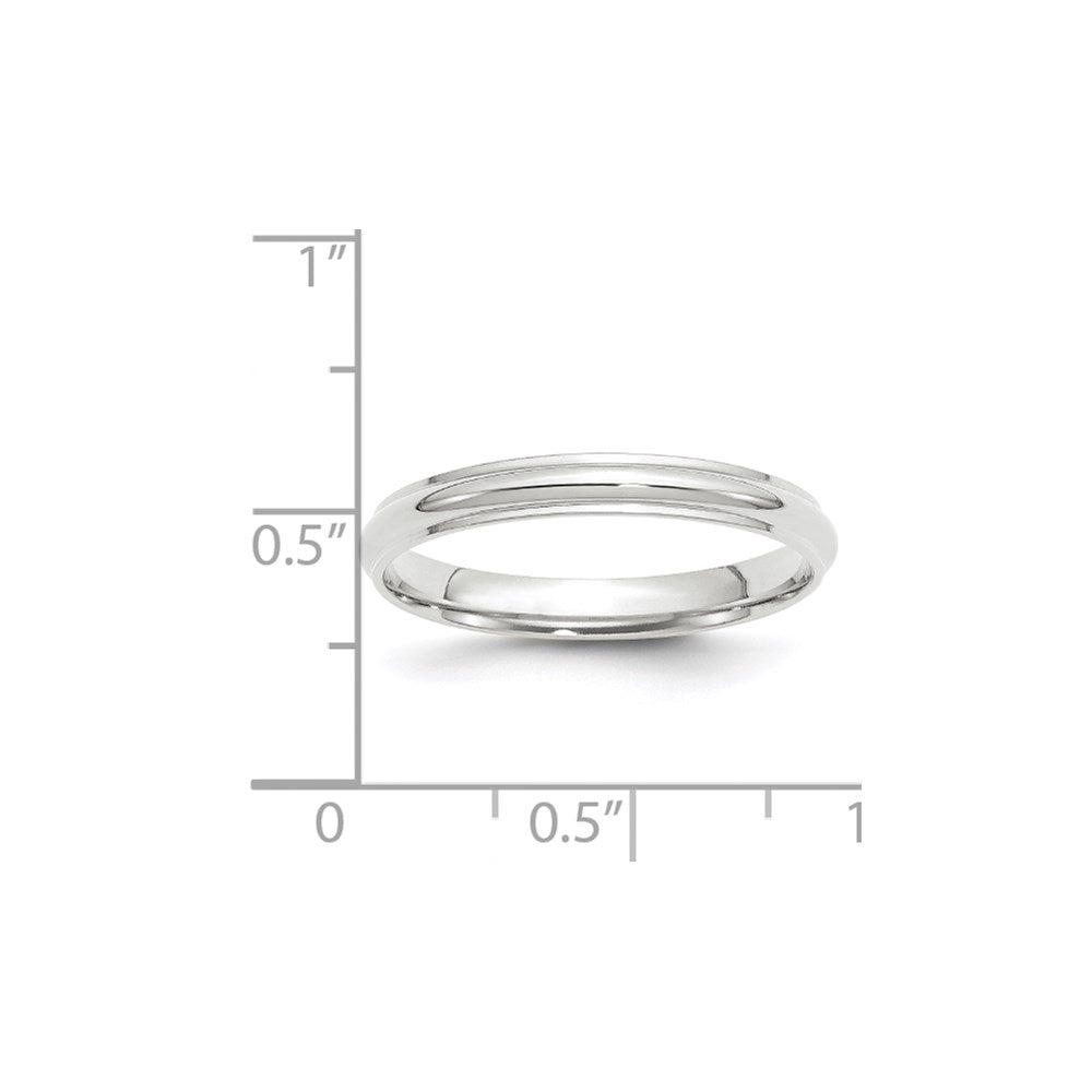 14k White Gold 3mm Half Round with Edge Wedding Band Size 9.5