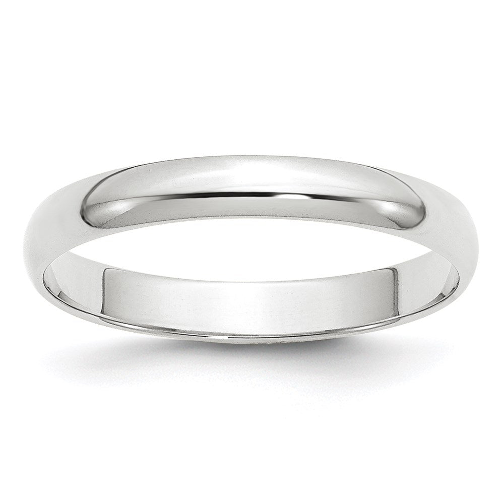 14k White Gold 3mm Lightweight Half Round Wedding Band Size 9.5