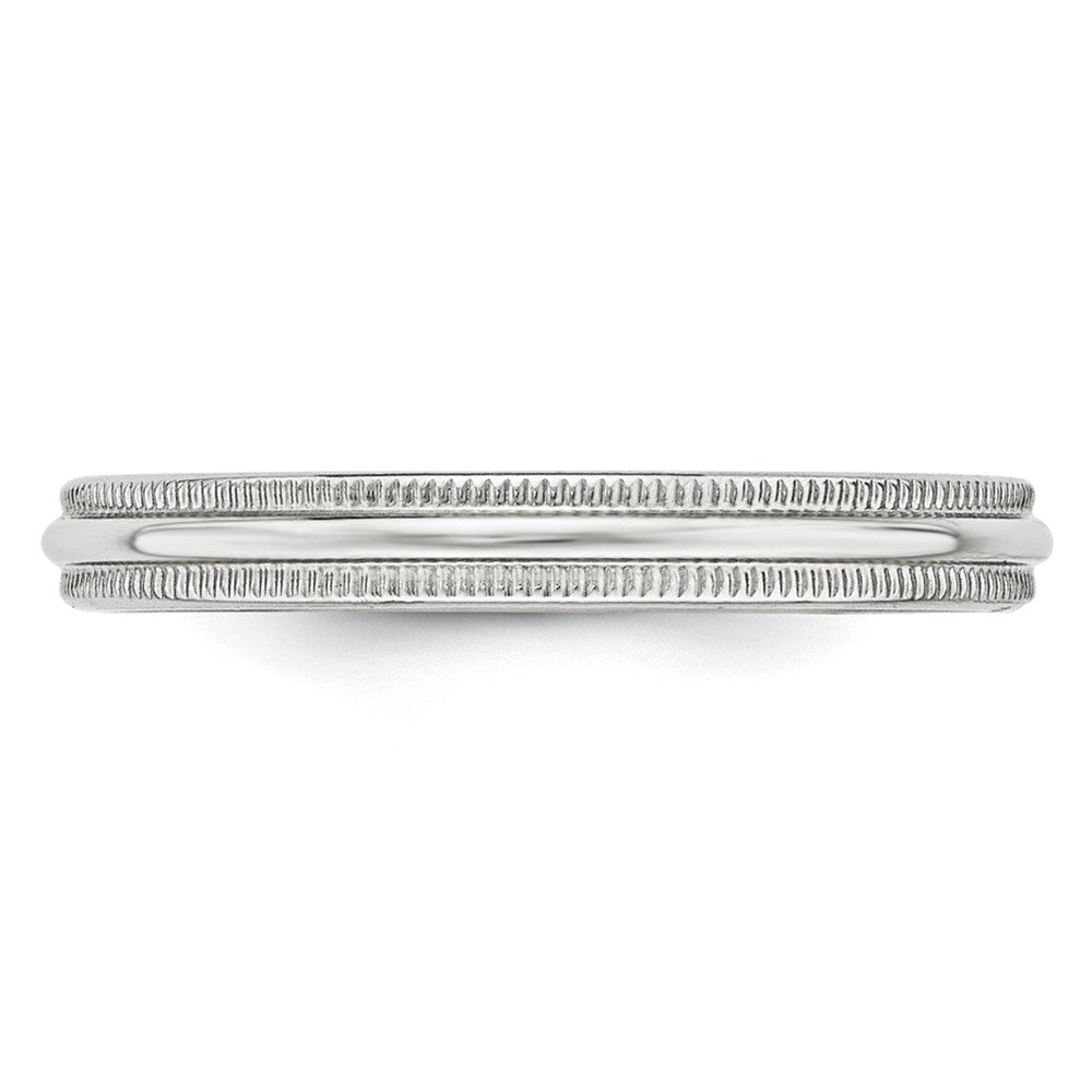 14k White Gold 3mm Milgrain Half Round Wedding Band Size 7.5