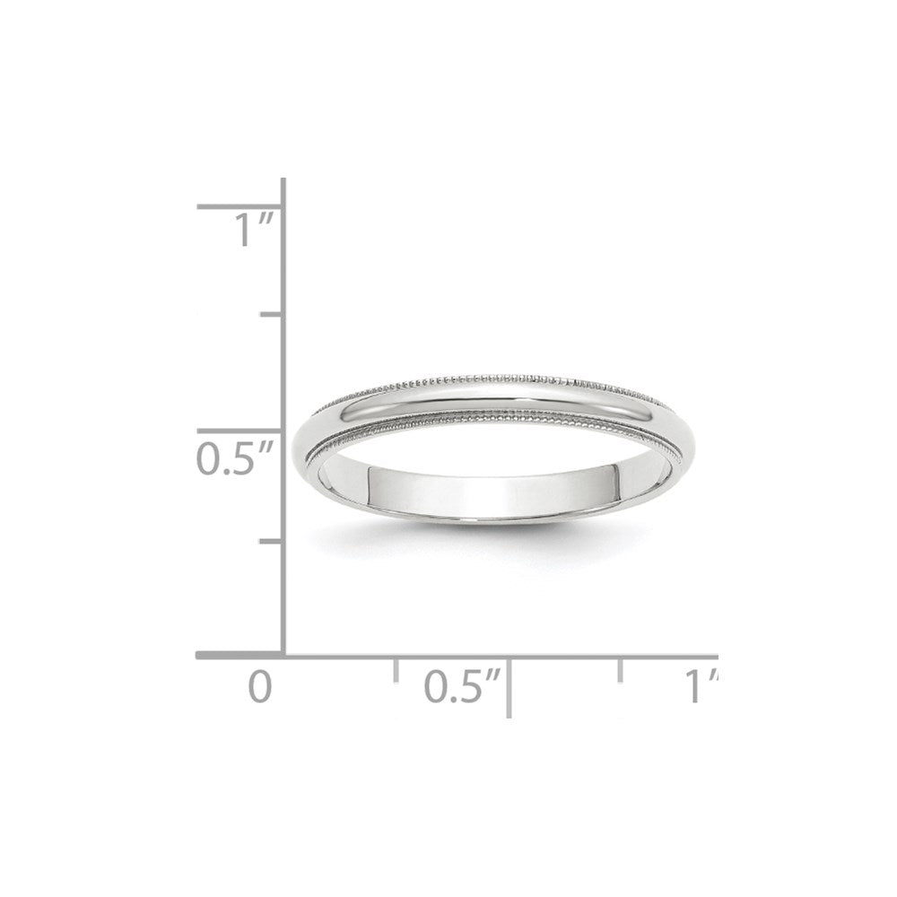 14k White Gold 3mm Milgrain Half Round Wedding Band Size 7.5