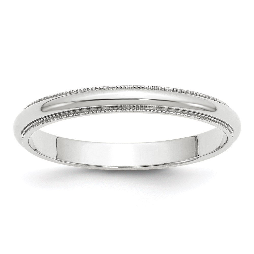 14k White Gold 3mm Milgrain Half Round Wedding Band Size 7.5