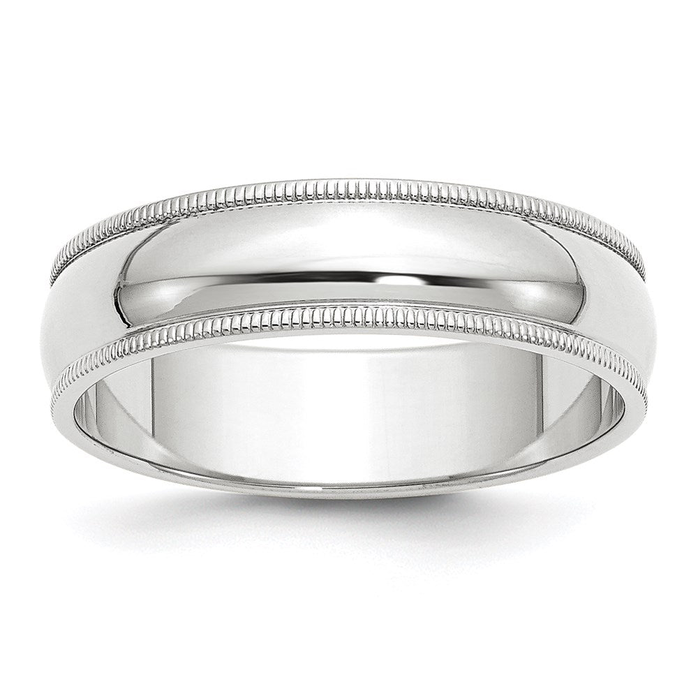 14k White Gold 6mm Milgrain Half Round Wedding Band Size 9.5