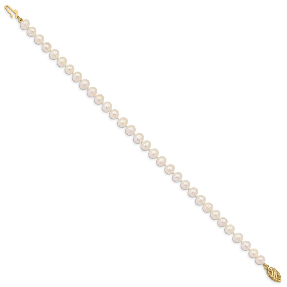 10k 5-6mm White Near Round Freshwater Cultured Pearl 8.25 inch Bracelet
