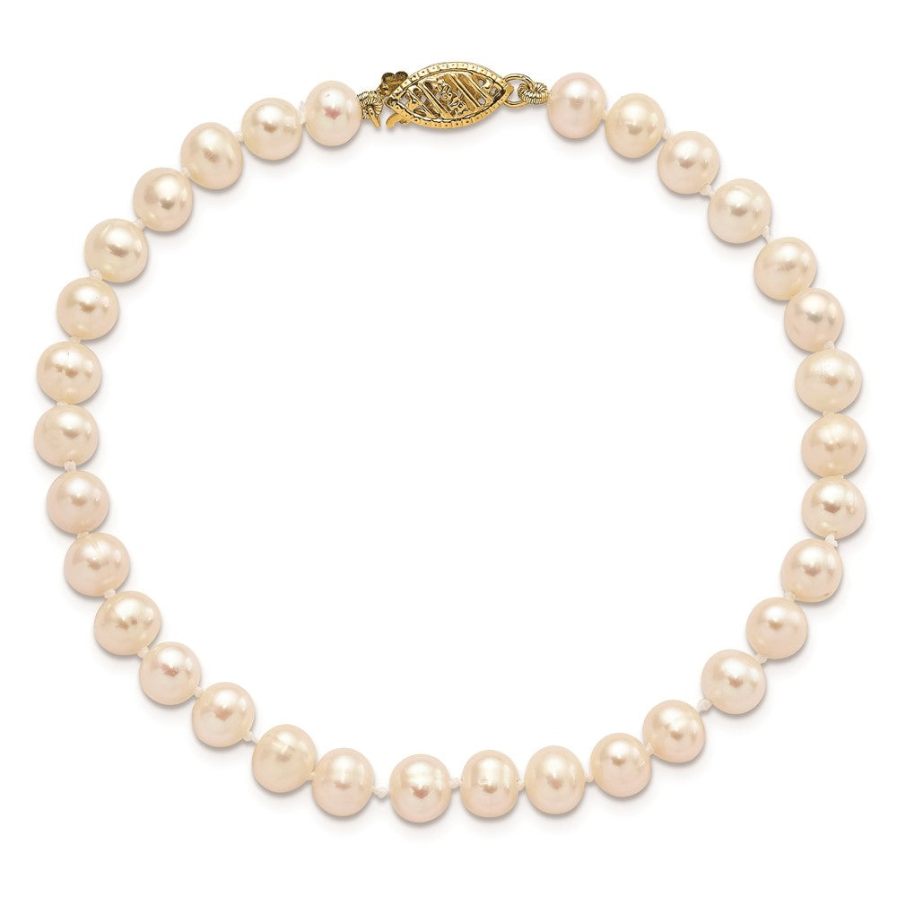 10k 5-6mm White Near Round Freshwater Cultured Pearl 8.25 inch Bracelet