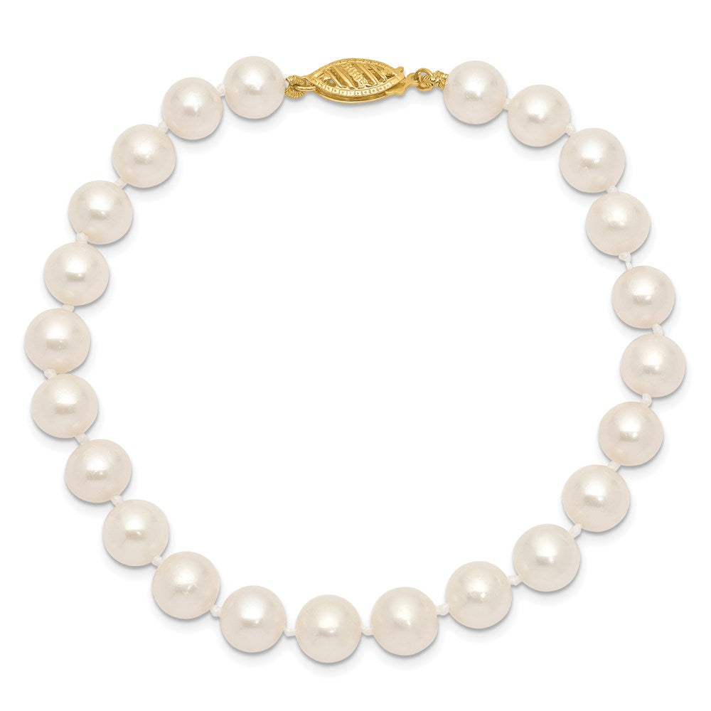 10k 7-8mm White Near Round Freshwater Cultured Pearl 8.25 inch Bracelet
