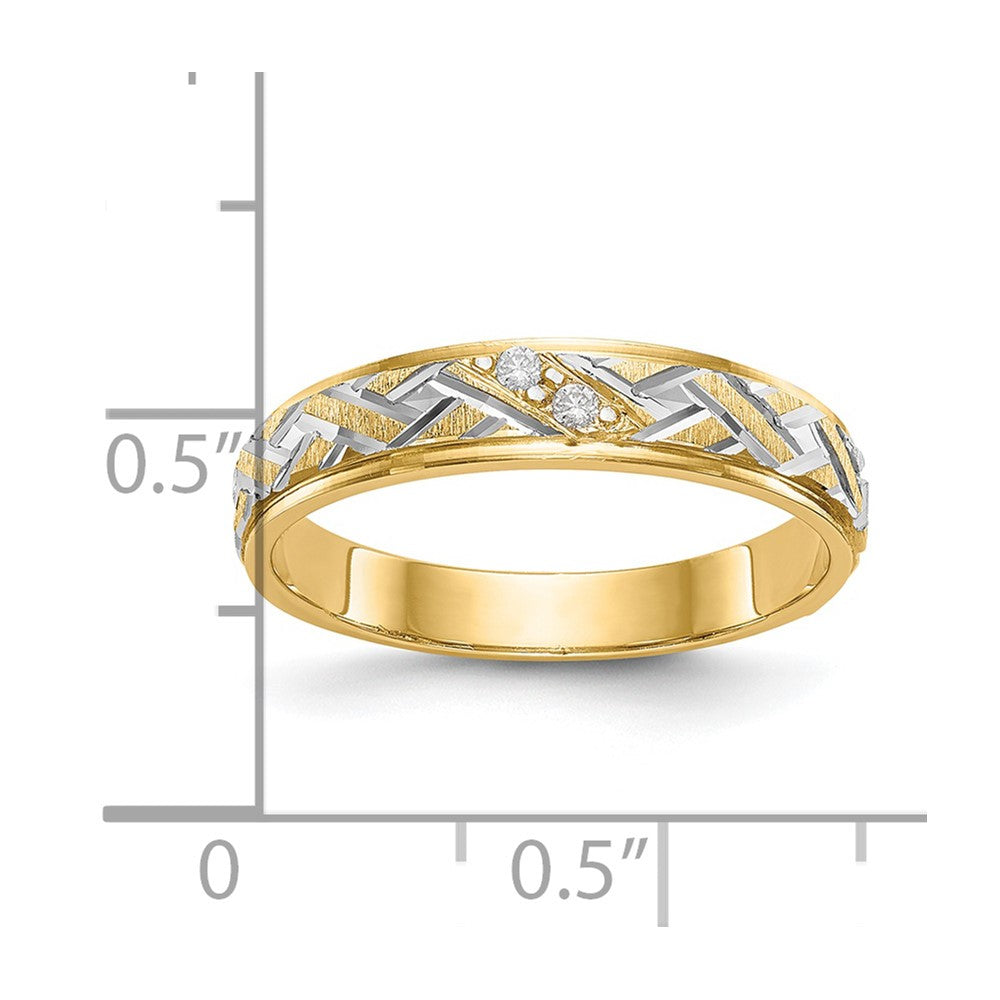 14k and Rhodium AA Quality .02 carat Diamond Trio Ladies Complete Wedding Band