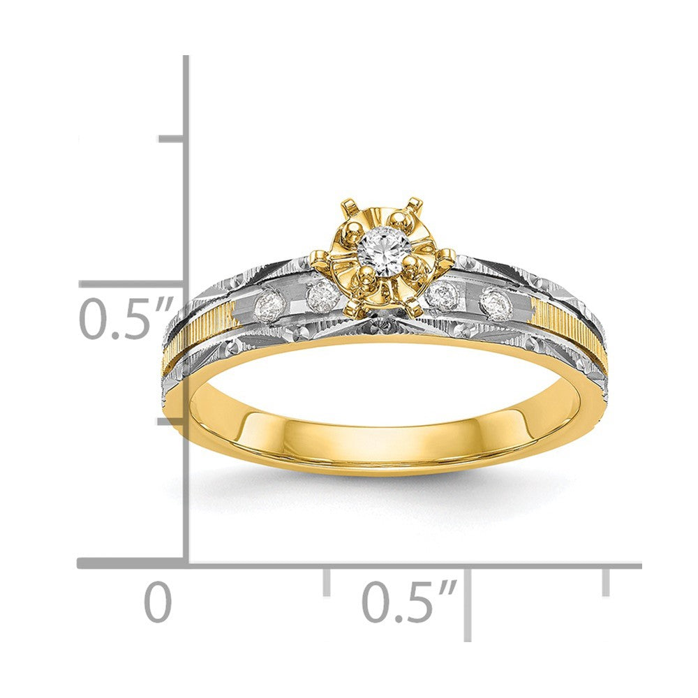 14k and Rhodium AA Quality 1/10 carat Diamond Trio Complete Engagement Ring