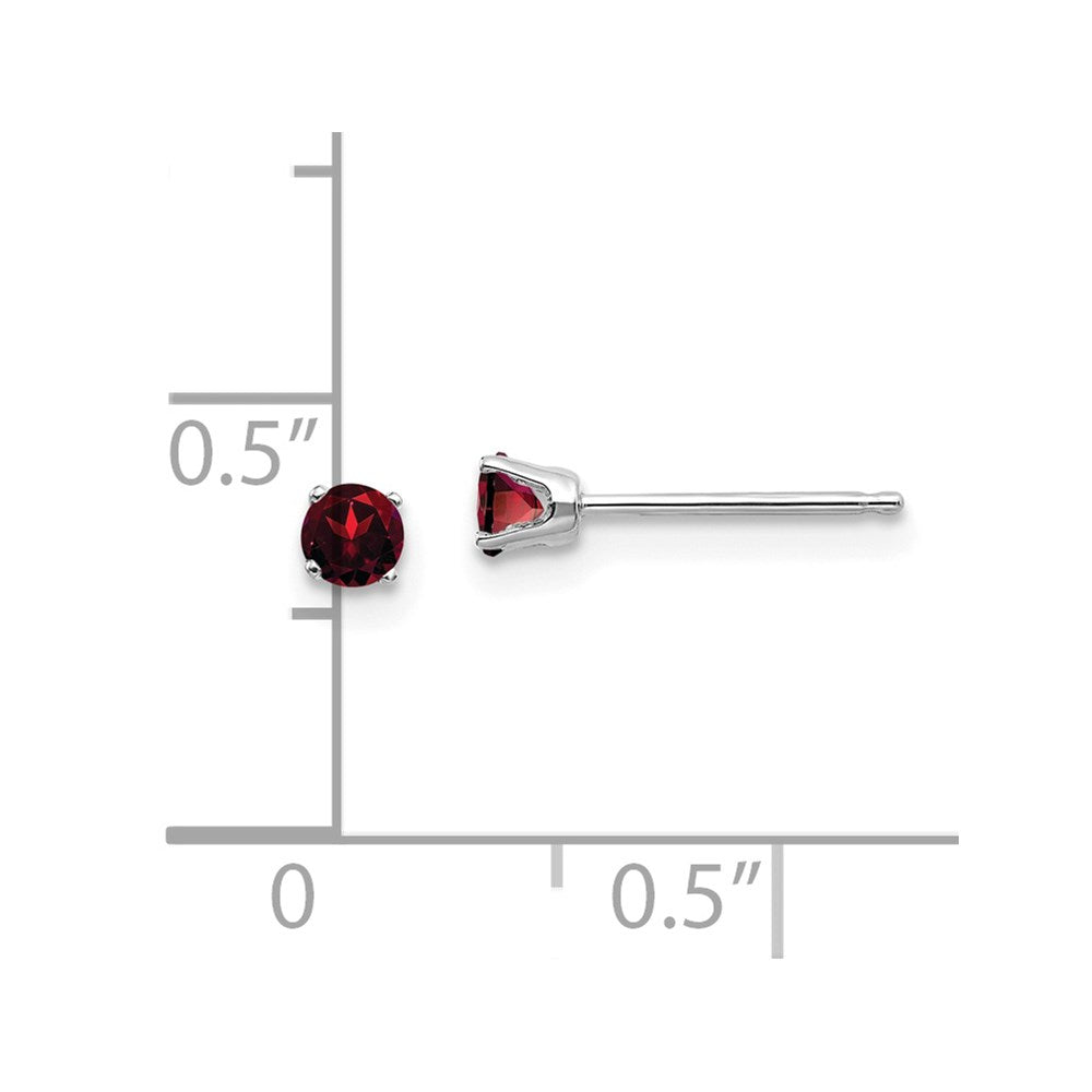 14k White Gold 3mm Round January/Garnet Stud Earrings