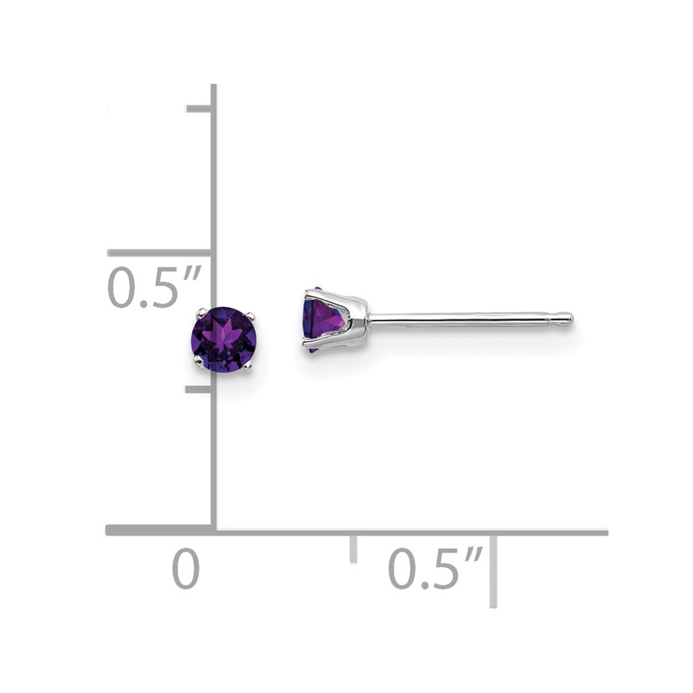 14k White Gold 3mm Round February/Amethyst Stud Earrings