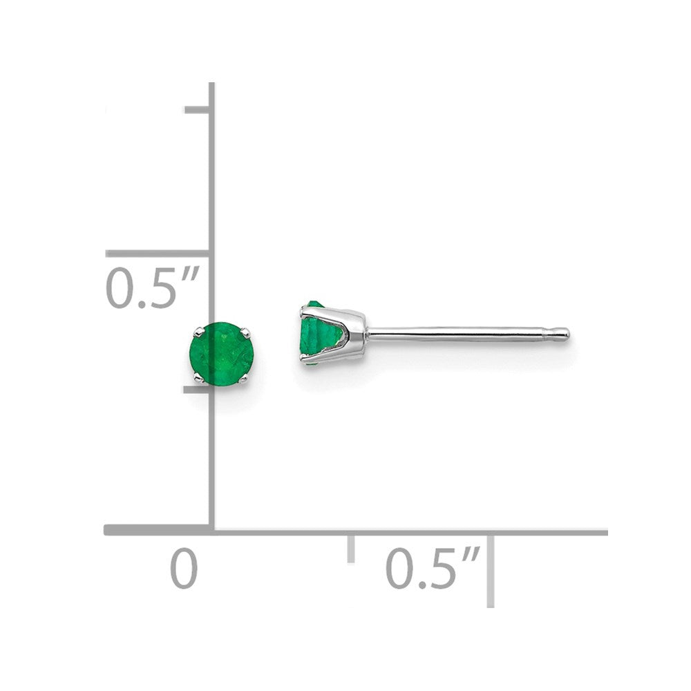 14k White Gold 3mm Round May/Emerald Stud Earrings