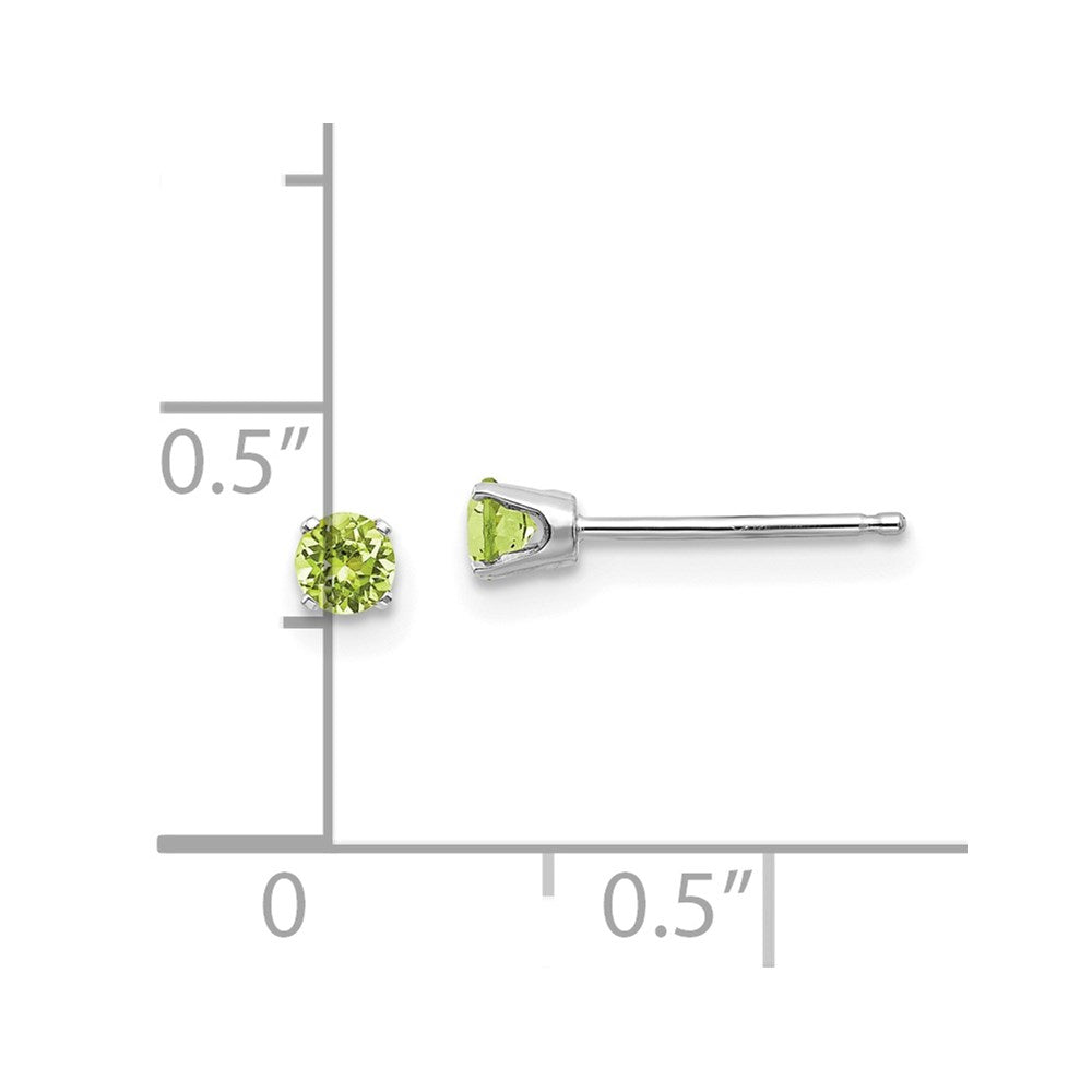 14k White Gold 3mm Round August/Peridot Stud Earrings