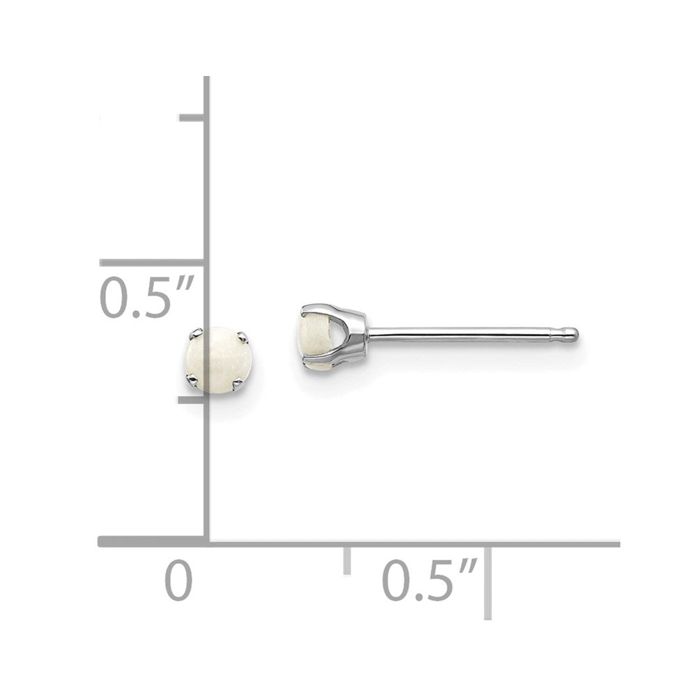 14k White Gold 3mm Round October/Opal Stud Earrings