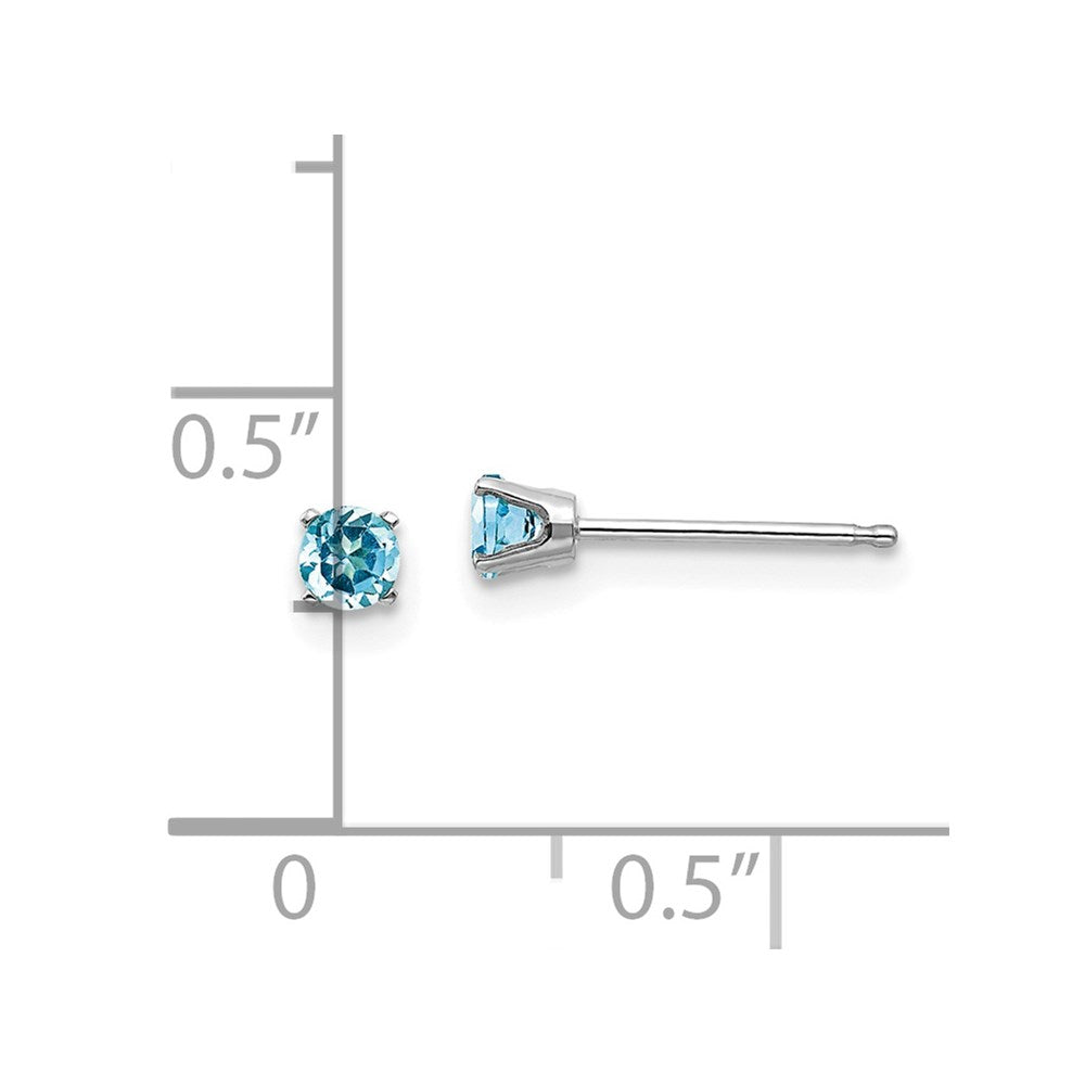 14k White Gold 3mm Round December/Blue Topaz Stud Earrings