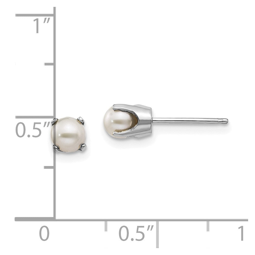 14k White Gold 4mm Round June/Freshwater Cultured Pearl Stud Earrings