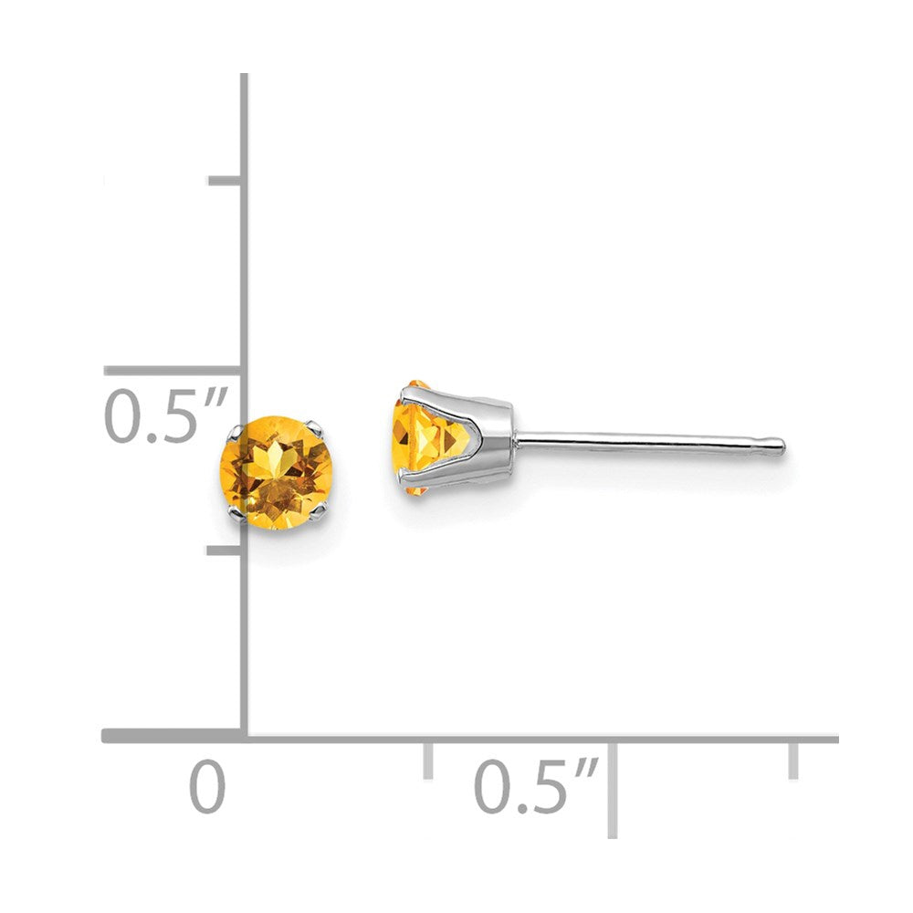 14k White Gold 4mm Round November/Citrine Stud Earrings