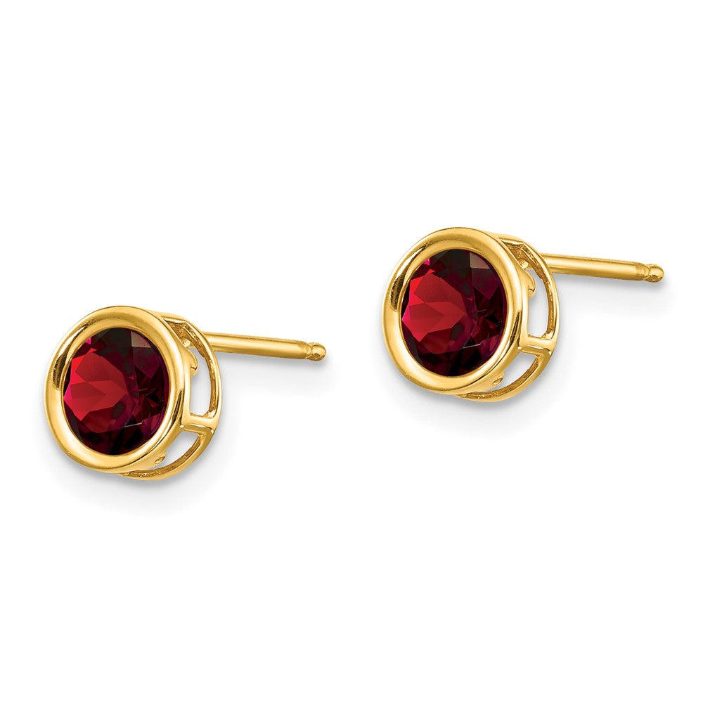 14k 5mm Round Bezel January/Garnet Post Earrings