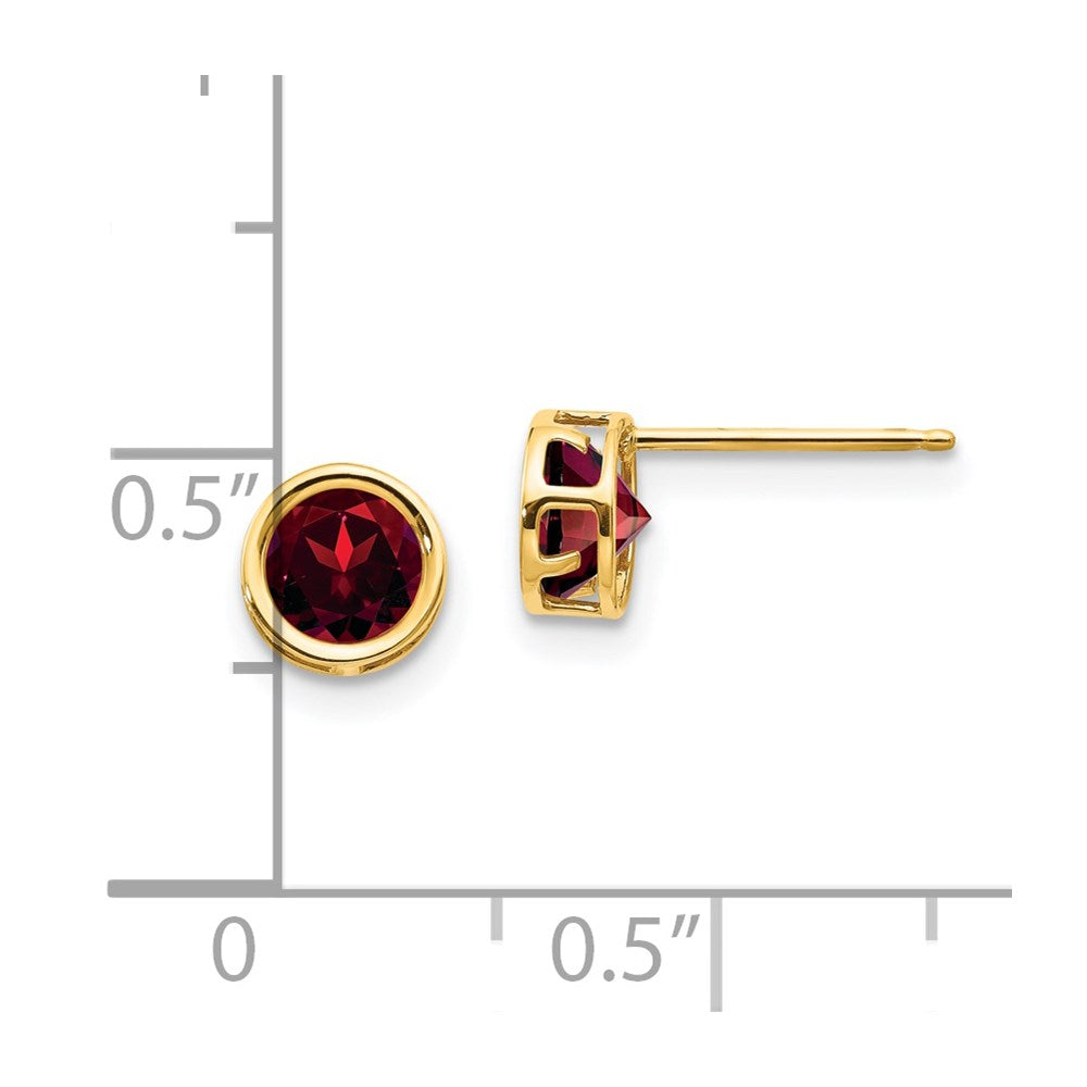 14k 5mm Round Bezel January/Garnet Post Earrings