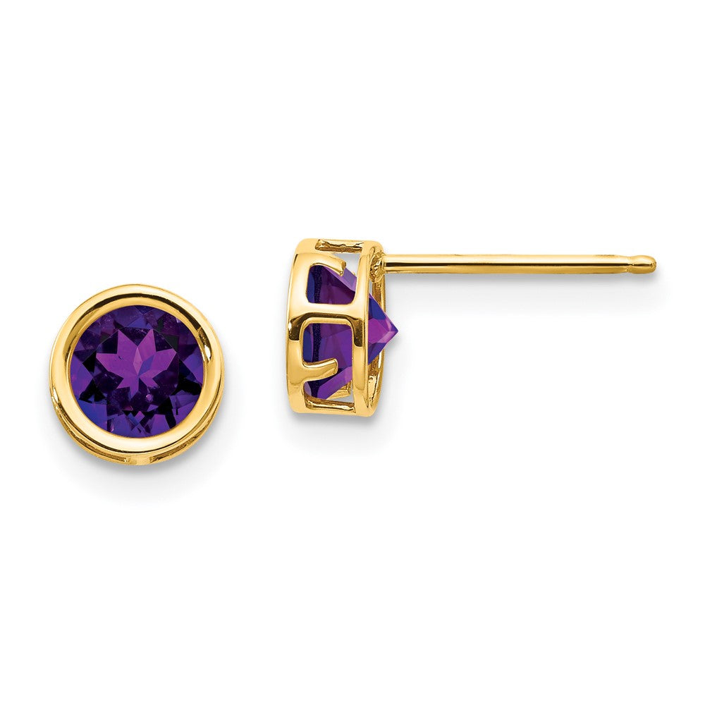 14k 5mm Round Bezel February/Amethyst Post Earrings