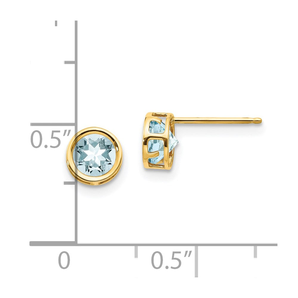 14k 5mm Round Bezel March/Aquamarine Post Earrings