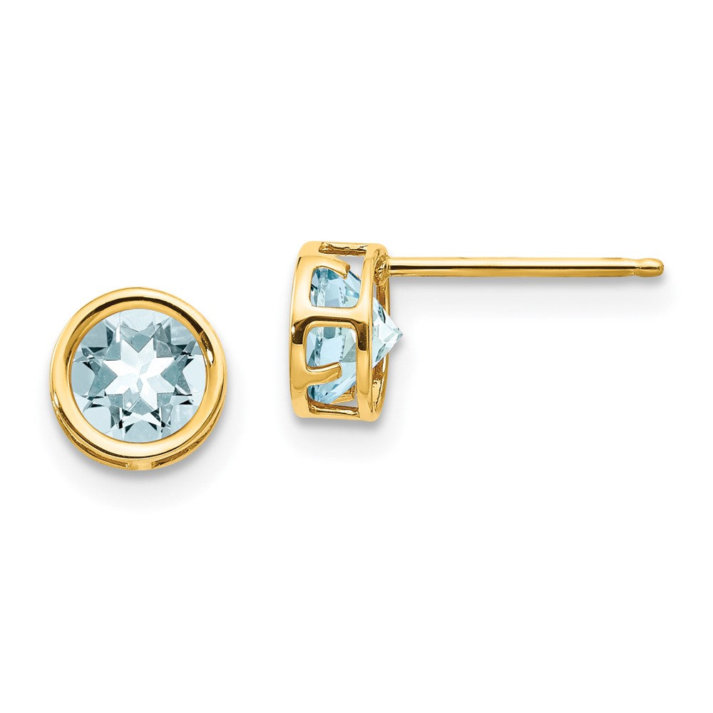 14k 5mm Round Bezel March/Aquamarine Post Earrings