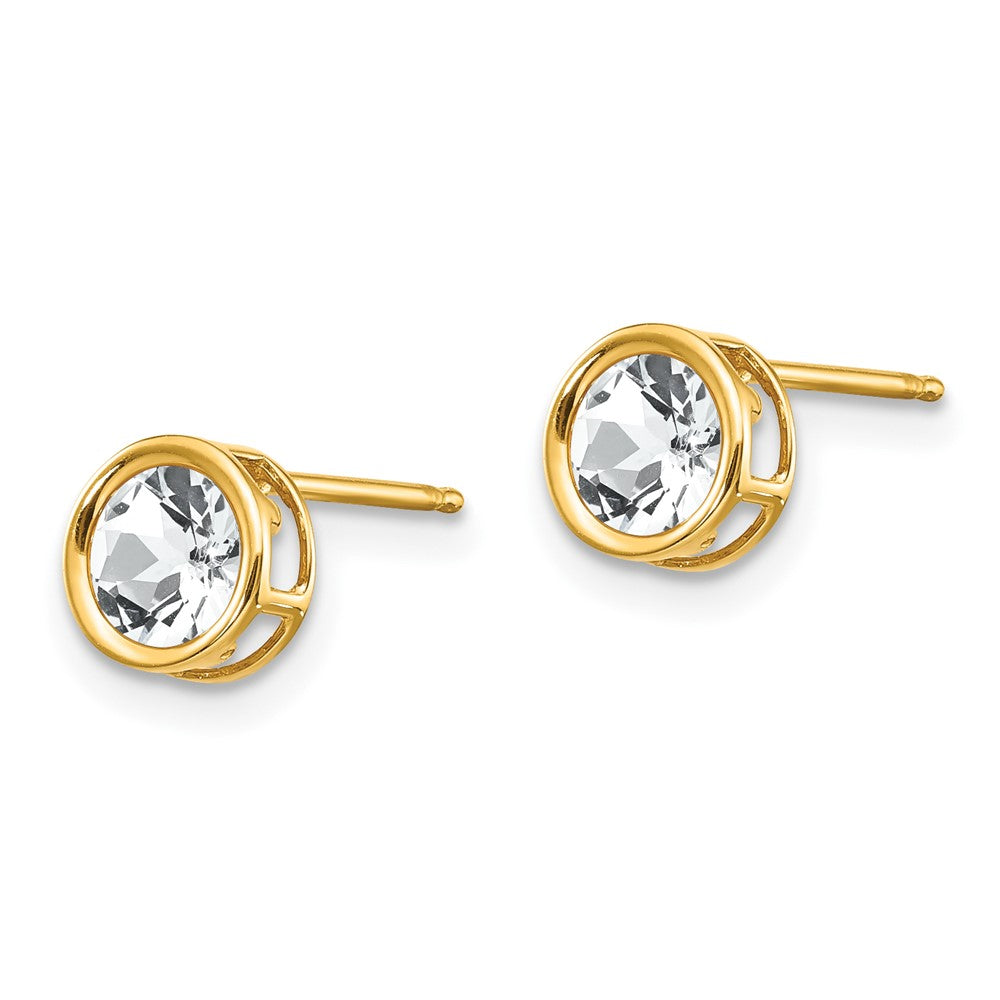 14k 5mm Round Bezel April/White Topaz Post Earrings