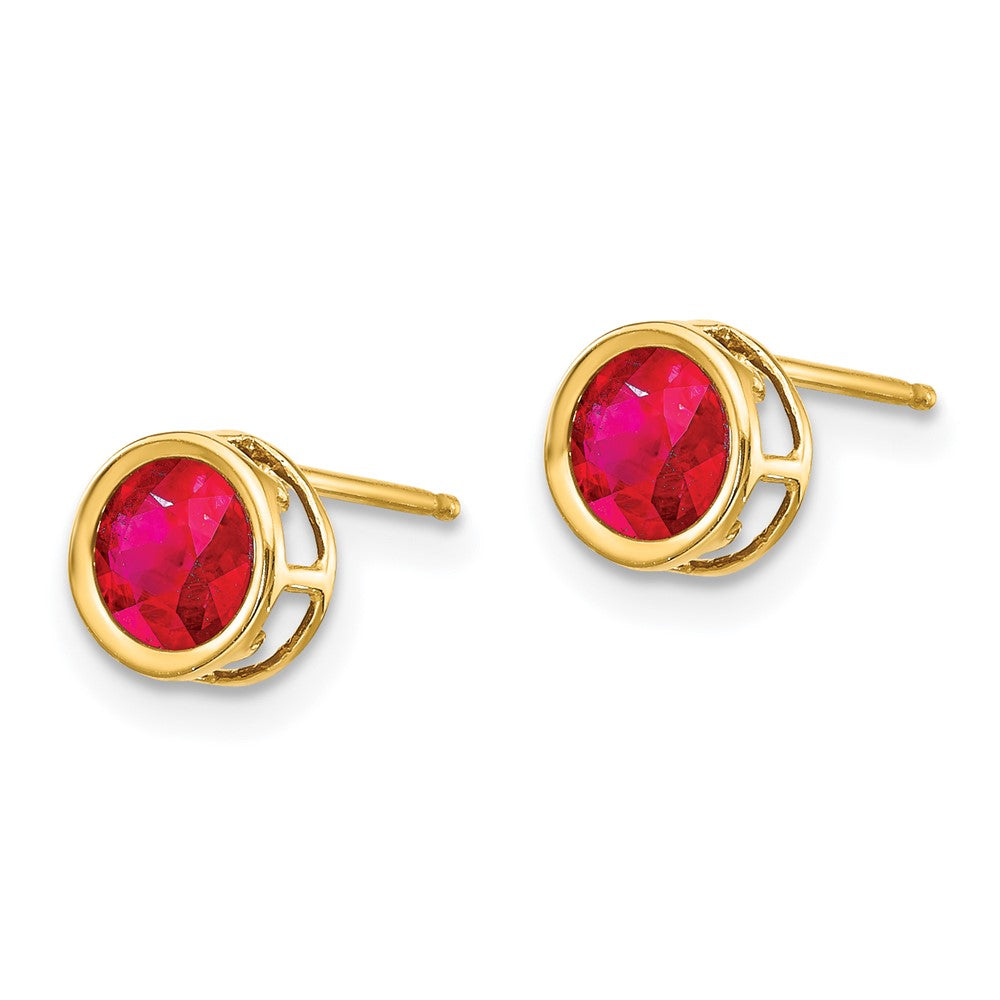 14k 5mm Round Bezel July/Ruby Post Earrings