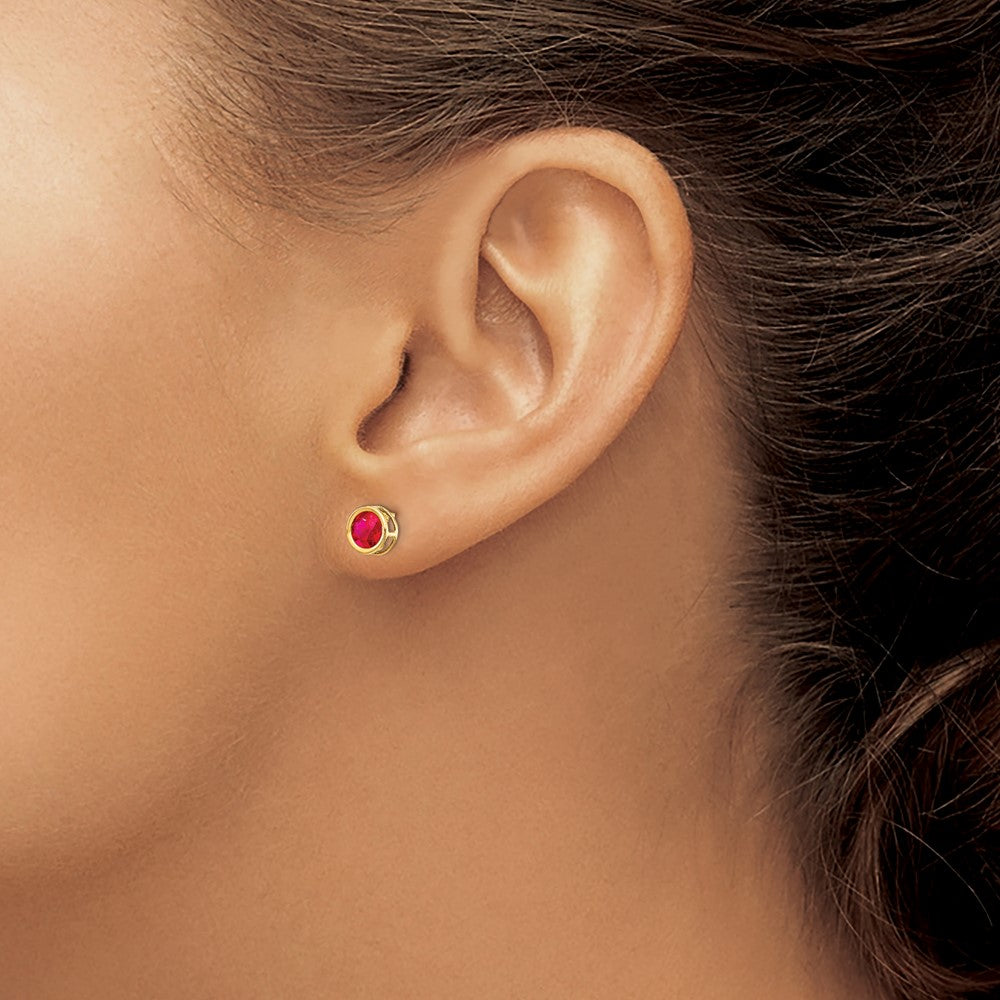 14k 5mm Round Bezel July/Ruby Post Earrings