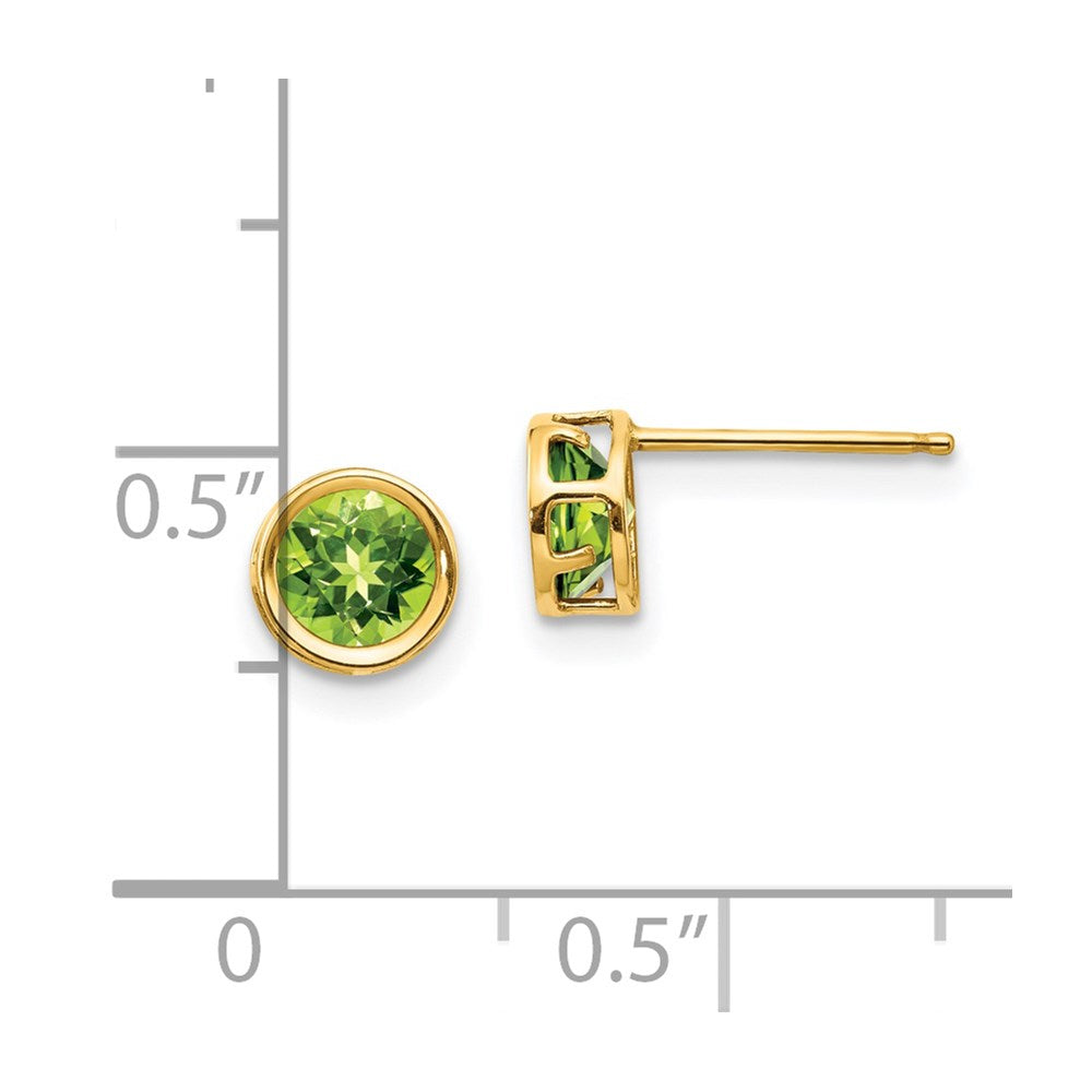 14k 5mm Round Bezel August/Peridot Post Earrings