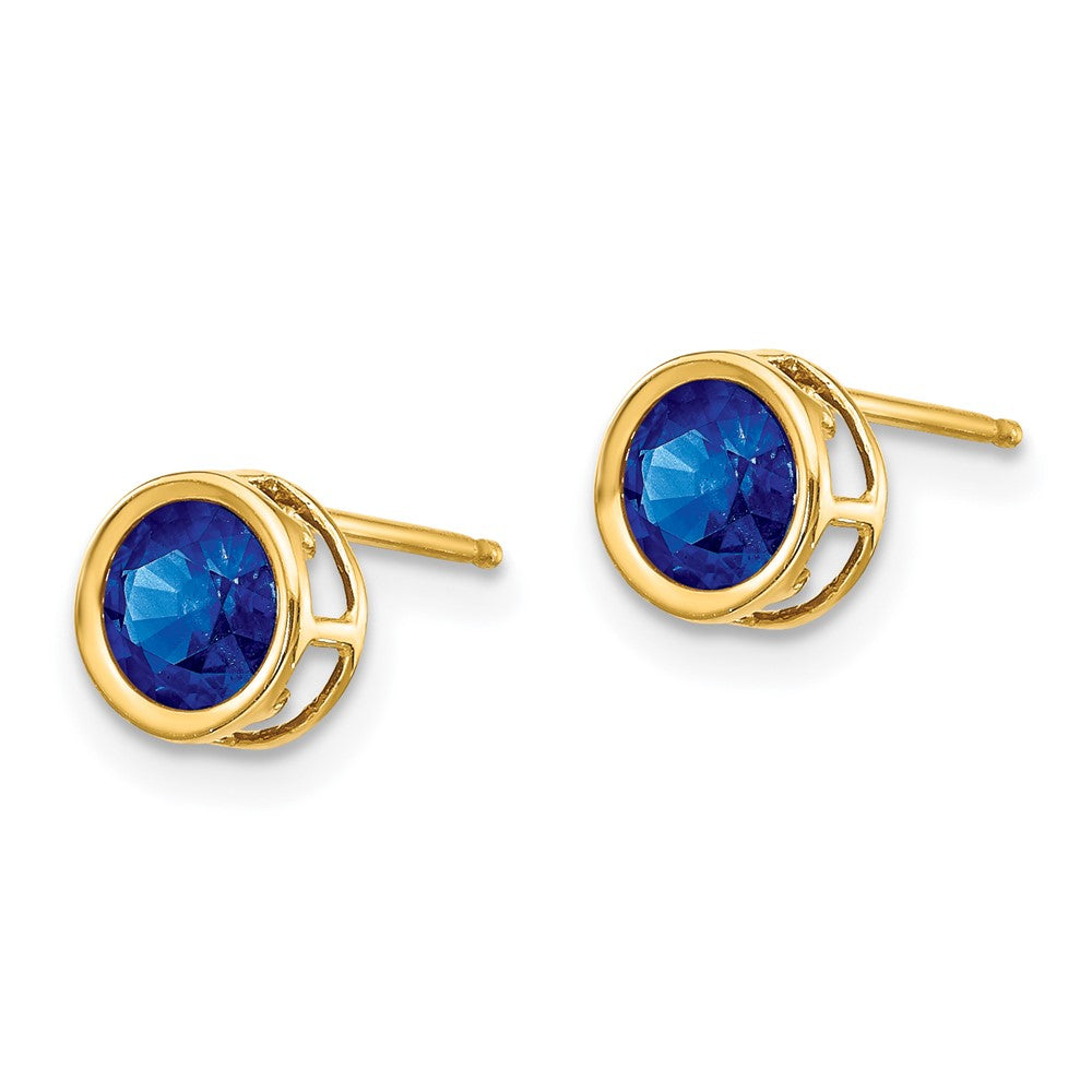14k 5mm Round Bezel September/Sapphire Post Earrings