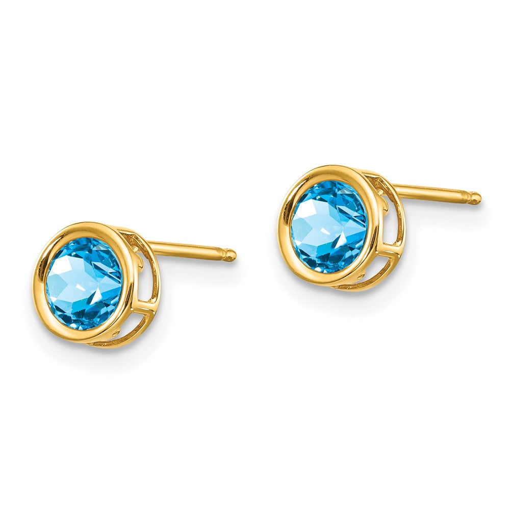14k 5mm Round Bezel December/Blue Topaz Post Earrings