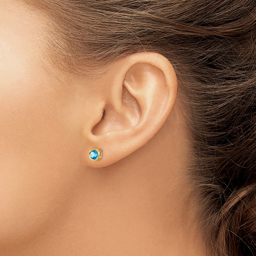 14k 5mm Round Bezel December/Blue Topaz Post Earrings