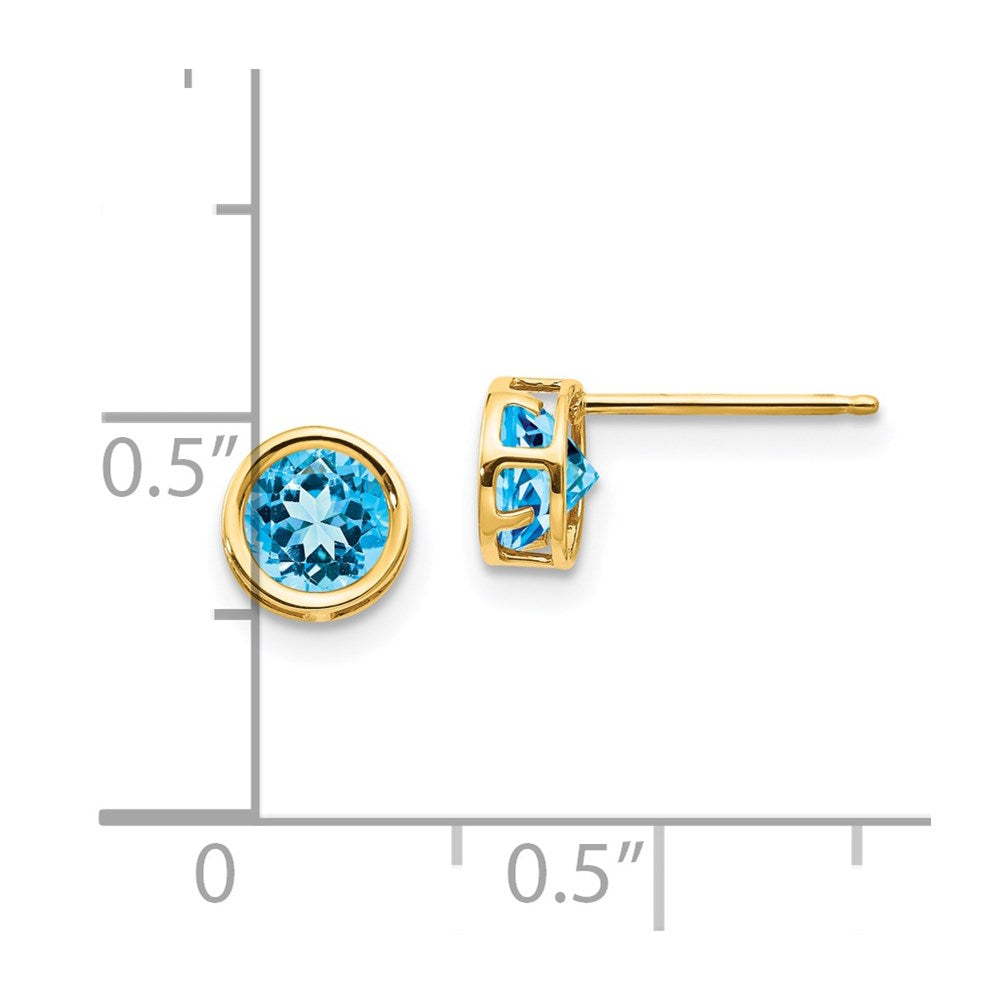 14k 5mm Round Bezel December/Blue Topaz Post Earrings