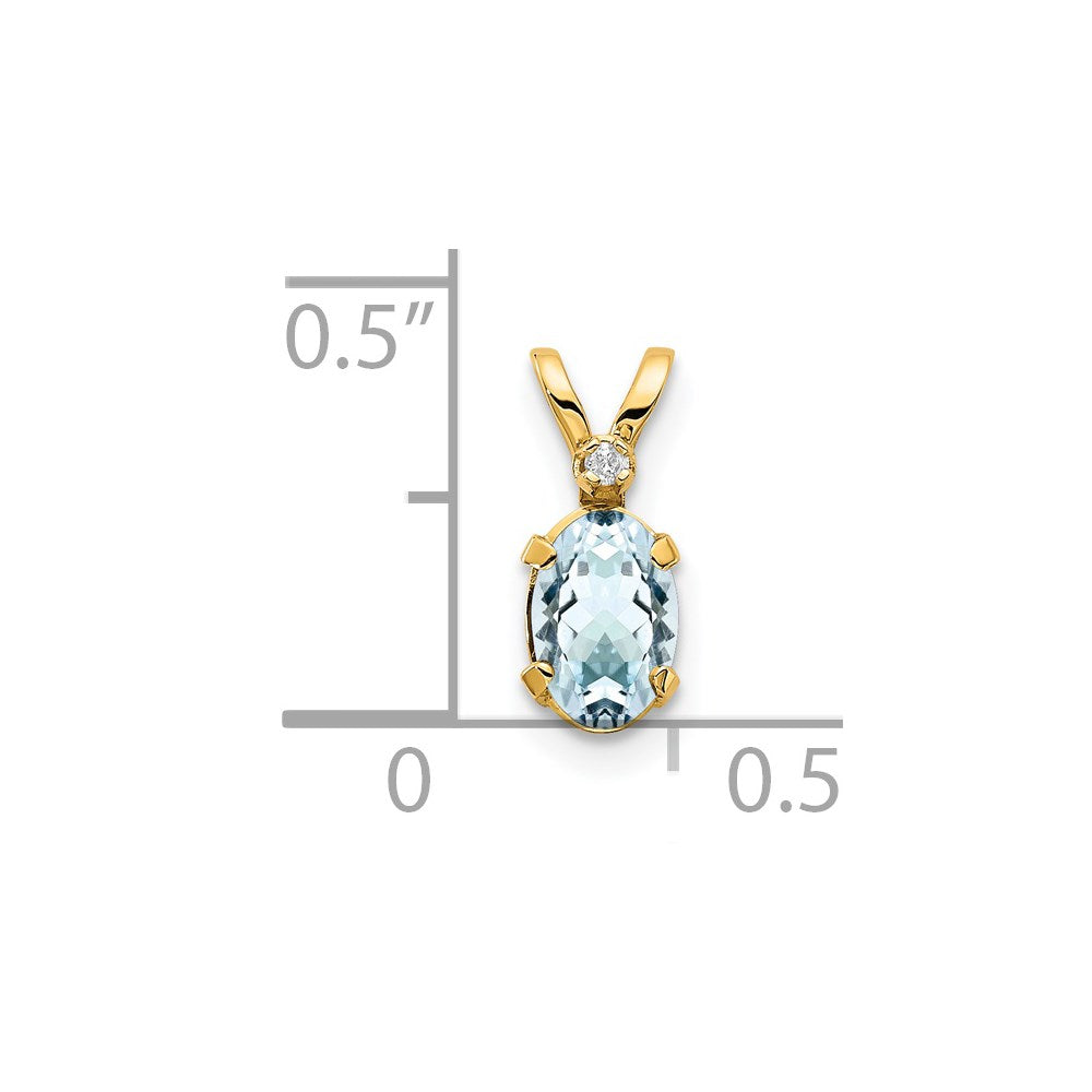 14k Diamond and 6x4 Oval March/Aquamarine Birthstone Pendant