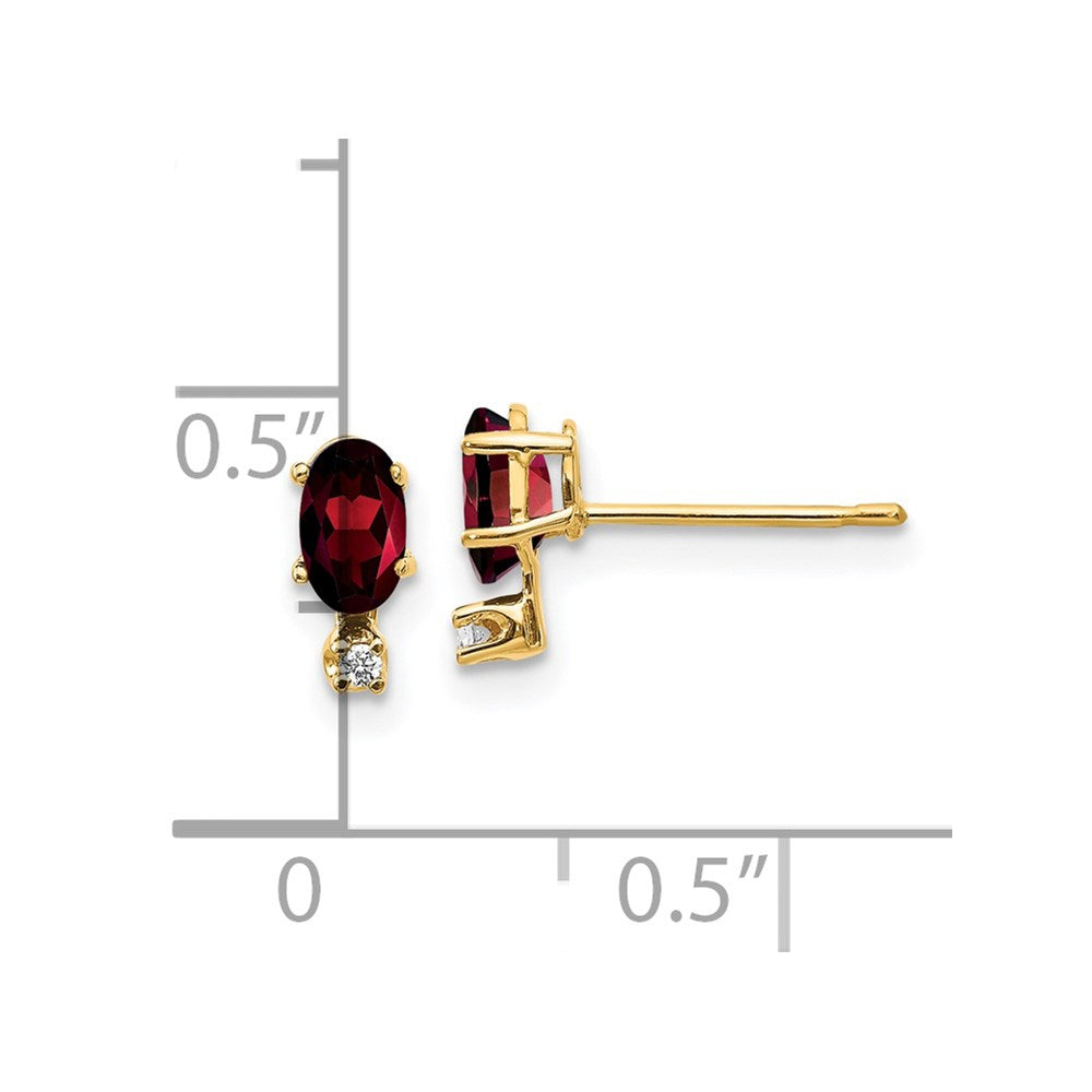14k Diamond and 5x3 Oval January/Garnet Birthstone Earrings