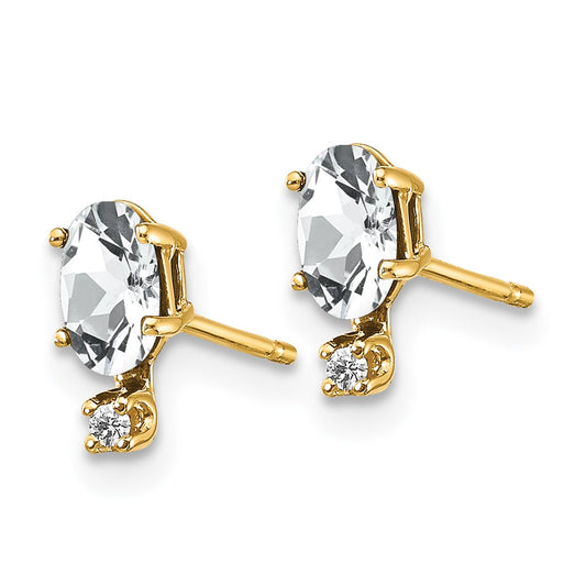 14k Diamond and 5x3 Oval April/White Topaz Birthstone Earrings