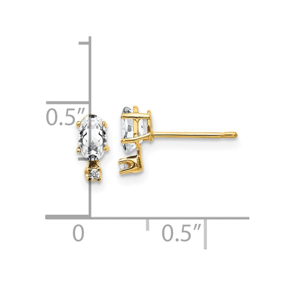14k Diamond and 5x3 Oval April/White Topaz Birthstone Earrings
