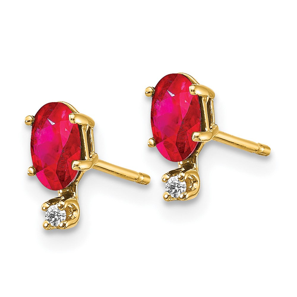 14k Diamond and 5x3 Oval July/Ruby Birthstone Earrings