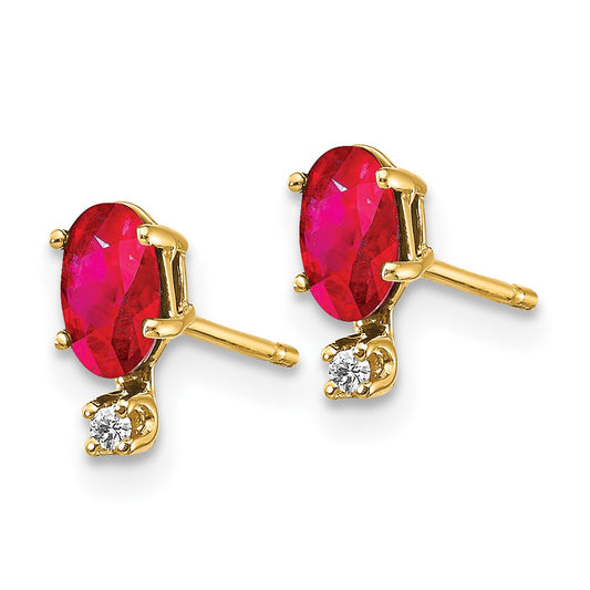 14k Diamond and 5x3 Oval July/Ruby Birthstone Earrings