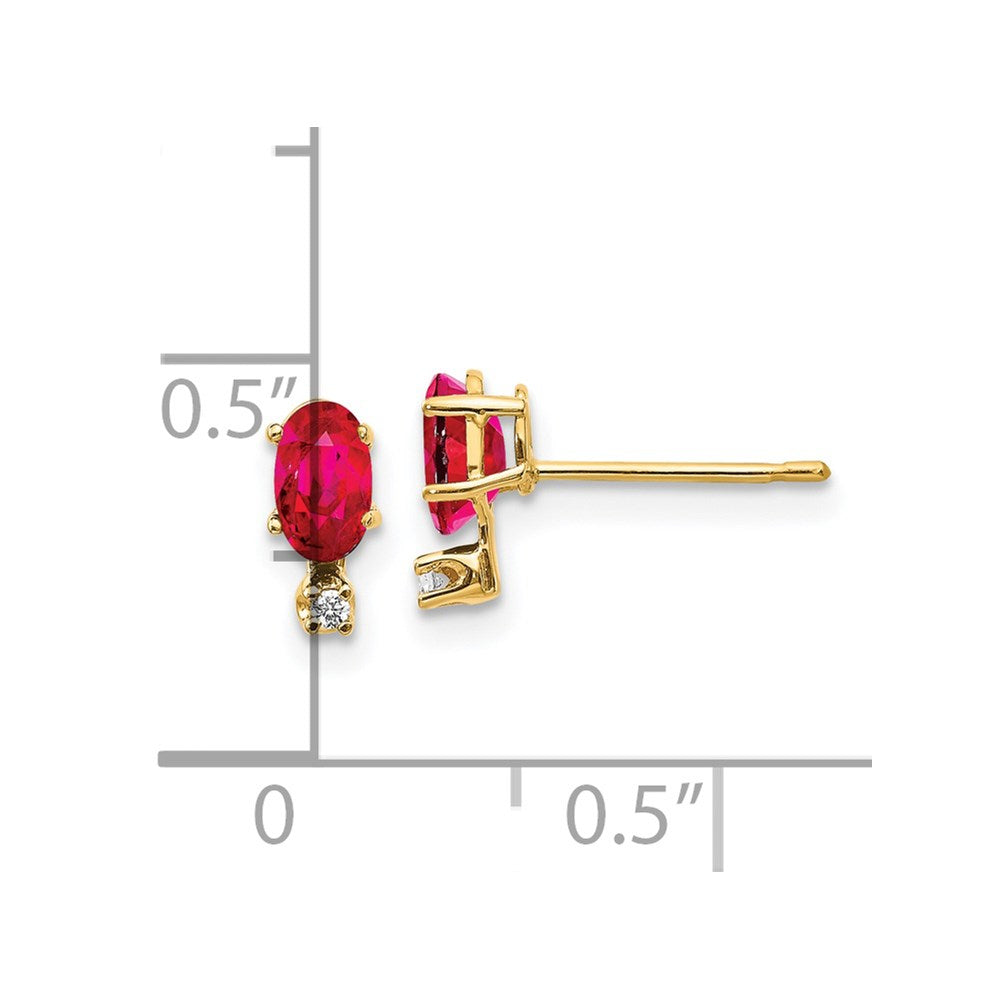 14k Diamond and 5x3 Oval July/Ruby Birthstone Earrings