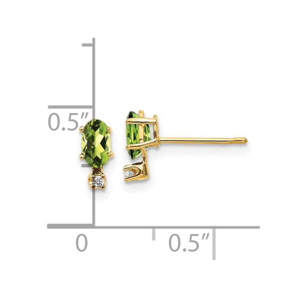14k Diamond and 5x3 Oval August/Peridot Birthstone Earrings