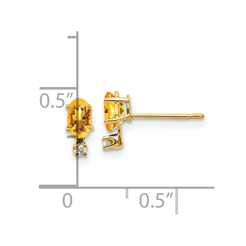 14k Diamond and 5x3 Oval November/Citrine Birthstone Earrings