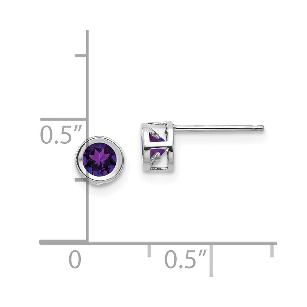 14k White Gold 4mm Round Bezel February/Amethyst Post Earrings